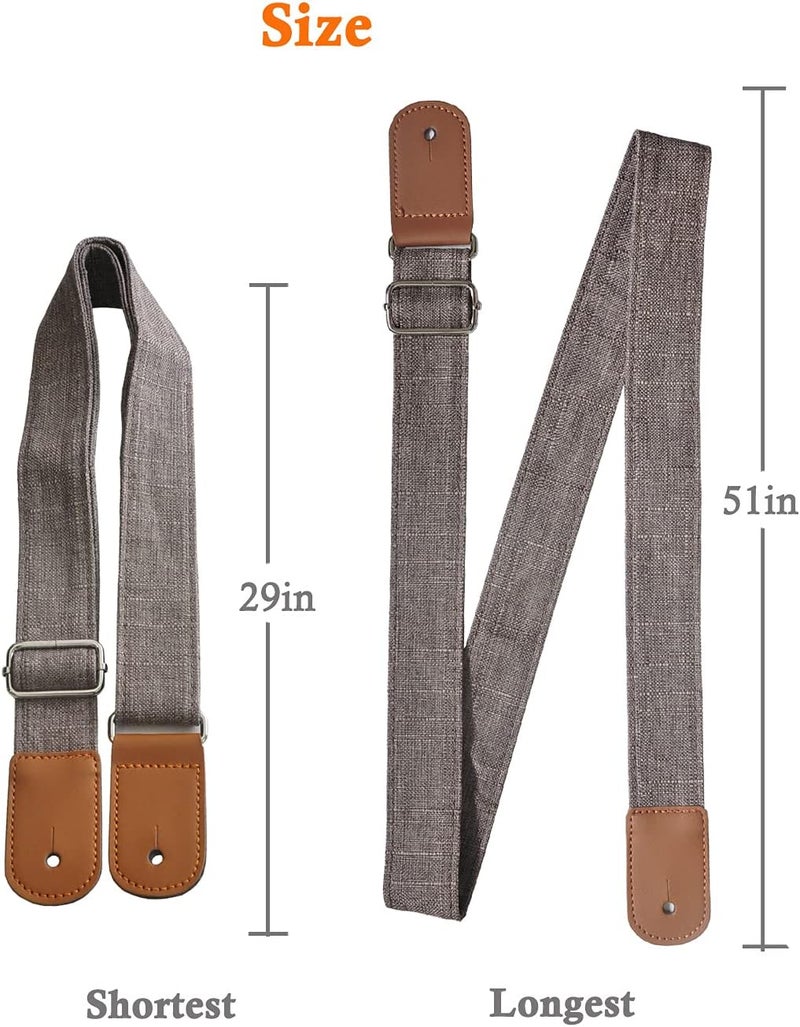 Farcaya Ukulele Strap for Soprano Concert Tenor Baritone Uke Mandolin Banjo Cotton Soft Country Style Picks Locks Buttons (Grey) - Image 5